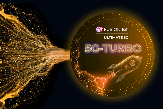 Ein oranges Siegel mit der Aufschrift "5G-Turbo" und einer Rakete.
